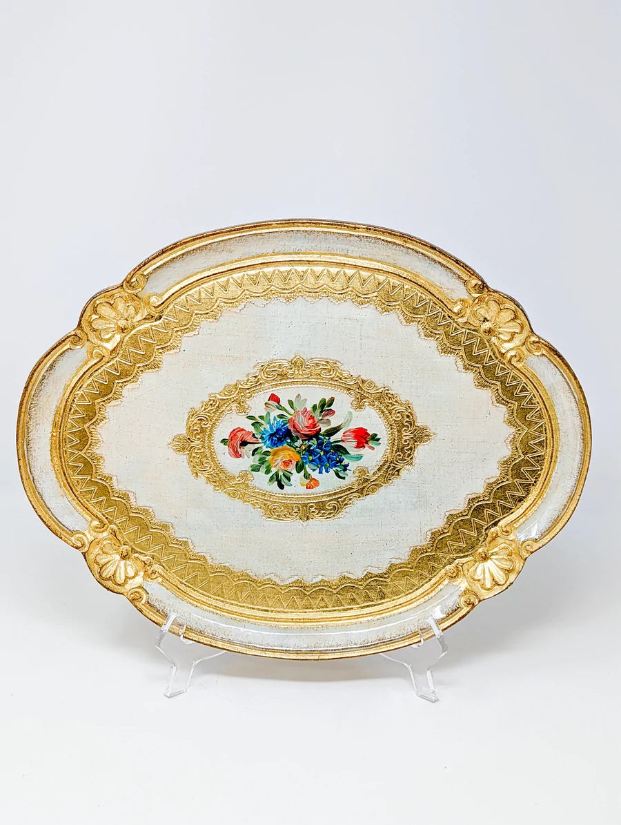 OVAL GOLD PAINTED WOODEN TRAY